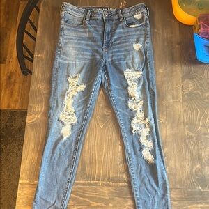 American Eagle Outfitters Blue Skinny Distressed Jeans